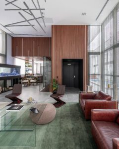 Projeto de sala de estar em apartamento duplex